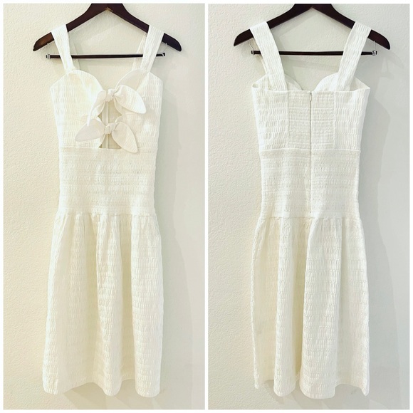 NWT Rebecca Vallance Cut Out Bow Seersucker Midi Dress Summer Resort US Size 2 - Picture 11 of 14